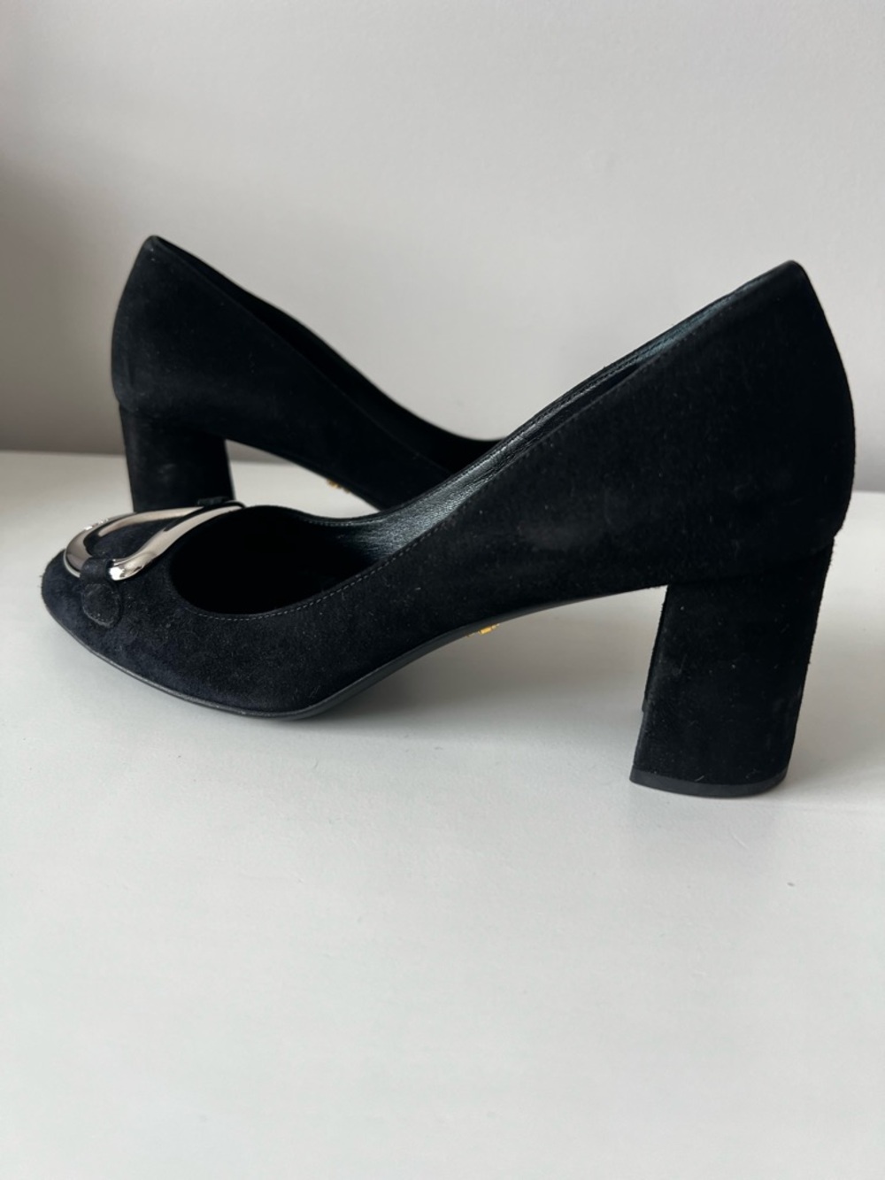 Prada Black Suede Pumps with Silver Buckle - Picture 10 of 10